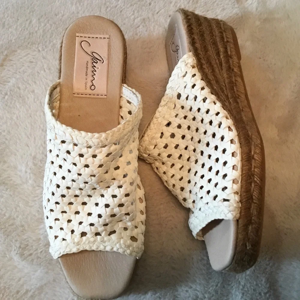Gaimo White Wedge Made in Spain Espadrille Slip-on Sandals - EU 38
